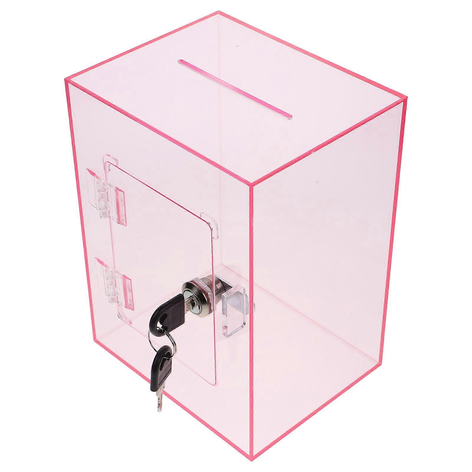 Acrylic Lockable Donation Box for Storage Clear Ballot Box in Pink