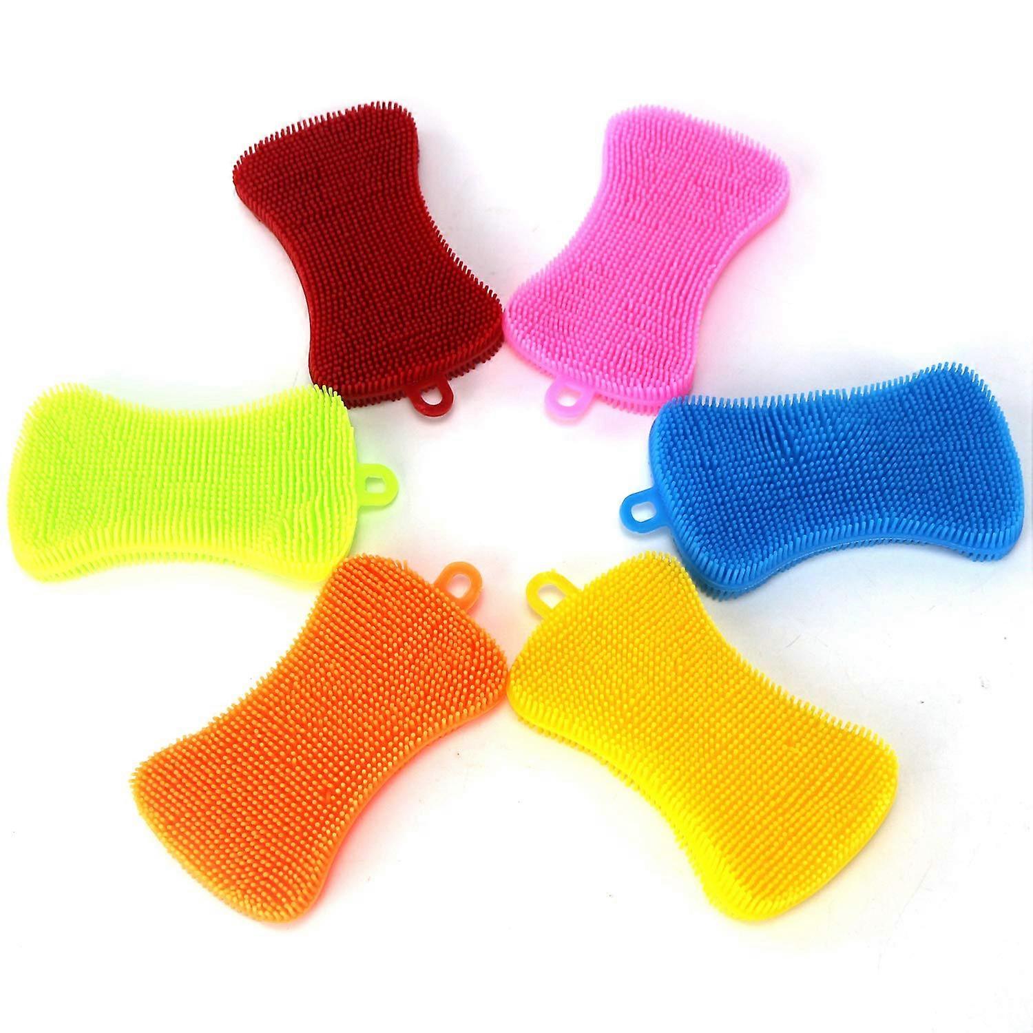 6pcs Silicone Dish Scrubber Set for Scratch MultiSurface Cleaning, ColorCoded, Reusable
