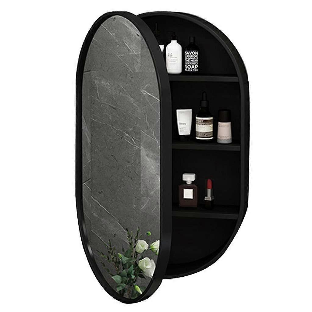 Bathroom Mirror Cabinet Oval Solid Wood Frame with Hidden Storage Wall Mounted Gold 50x80cm