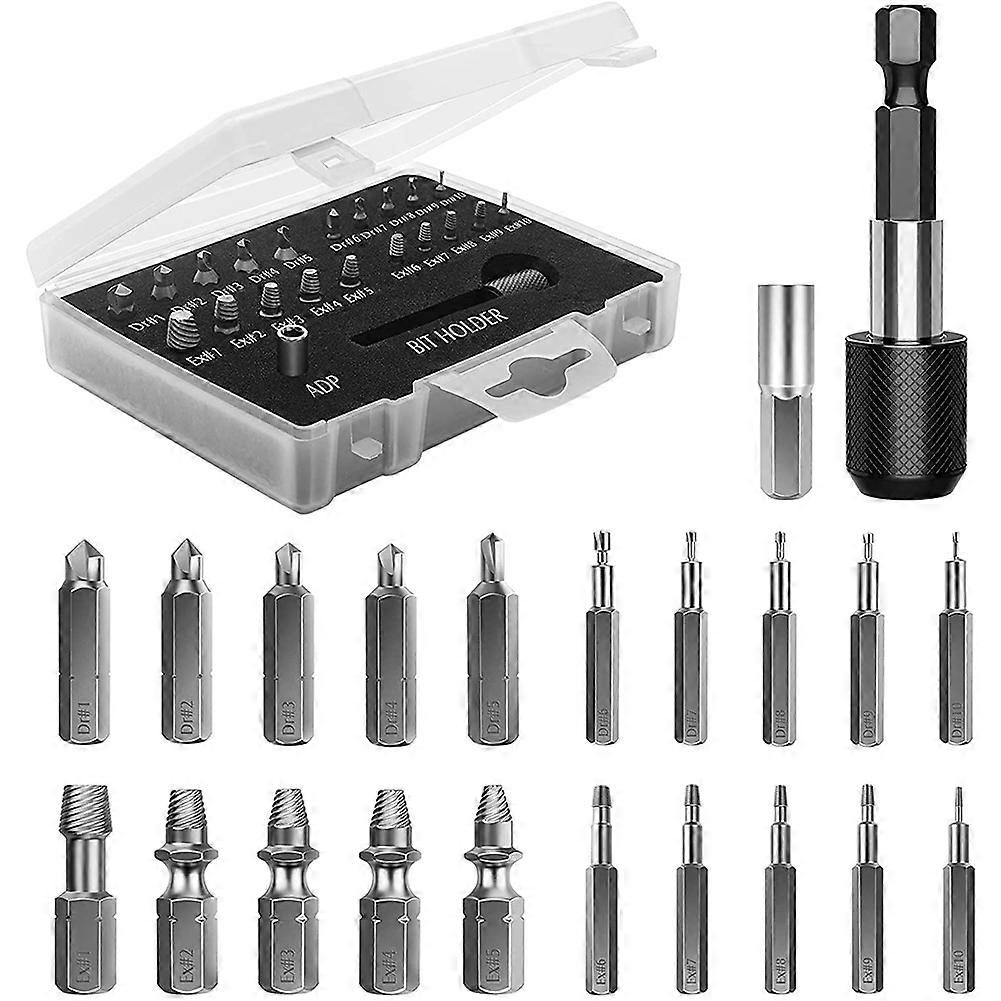 22 PCS Screw Extractor Kit, HSS Remover Set with Bit & Socket Adapter