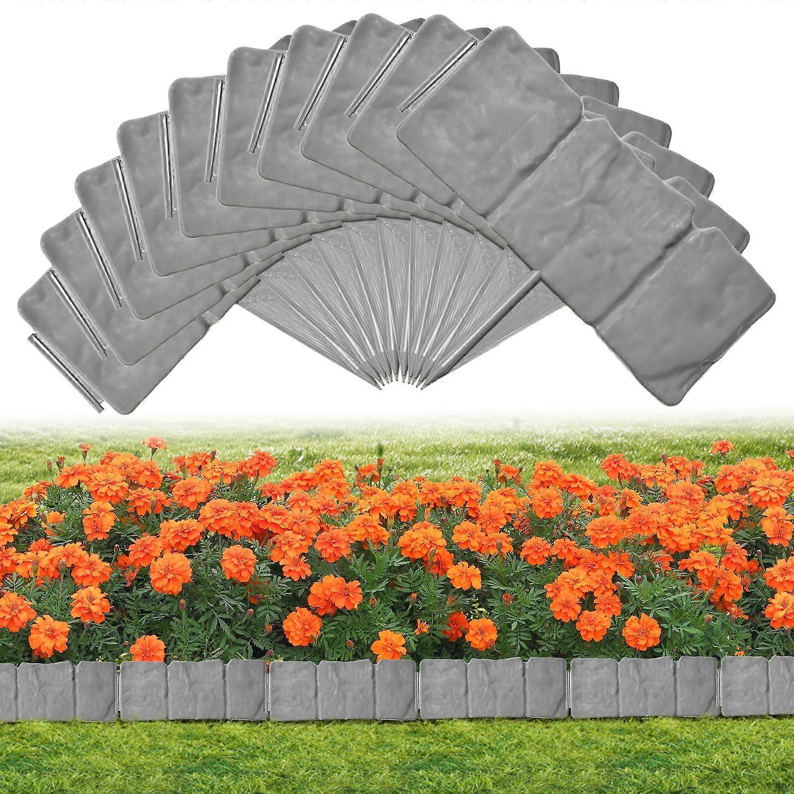 Gray Plastic Garden Edging Set, StoneLook Landscape Border, NoDig Interlocking Lawn Edging (40)
