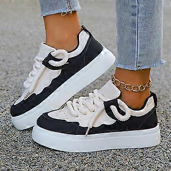 Damesko med plateau, sneakers med rund tå og tyk sål, trendy og behageligt fodtøj til gåture, indkøb og universitet, sort 37