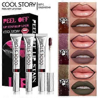 Set di 3 tinte labbra peel-off, rossetto opaco e matita labbra, lucidalabbra peel-off impermeabile a lunga durata, kit trucco labbra_DUIBW