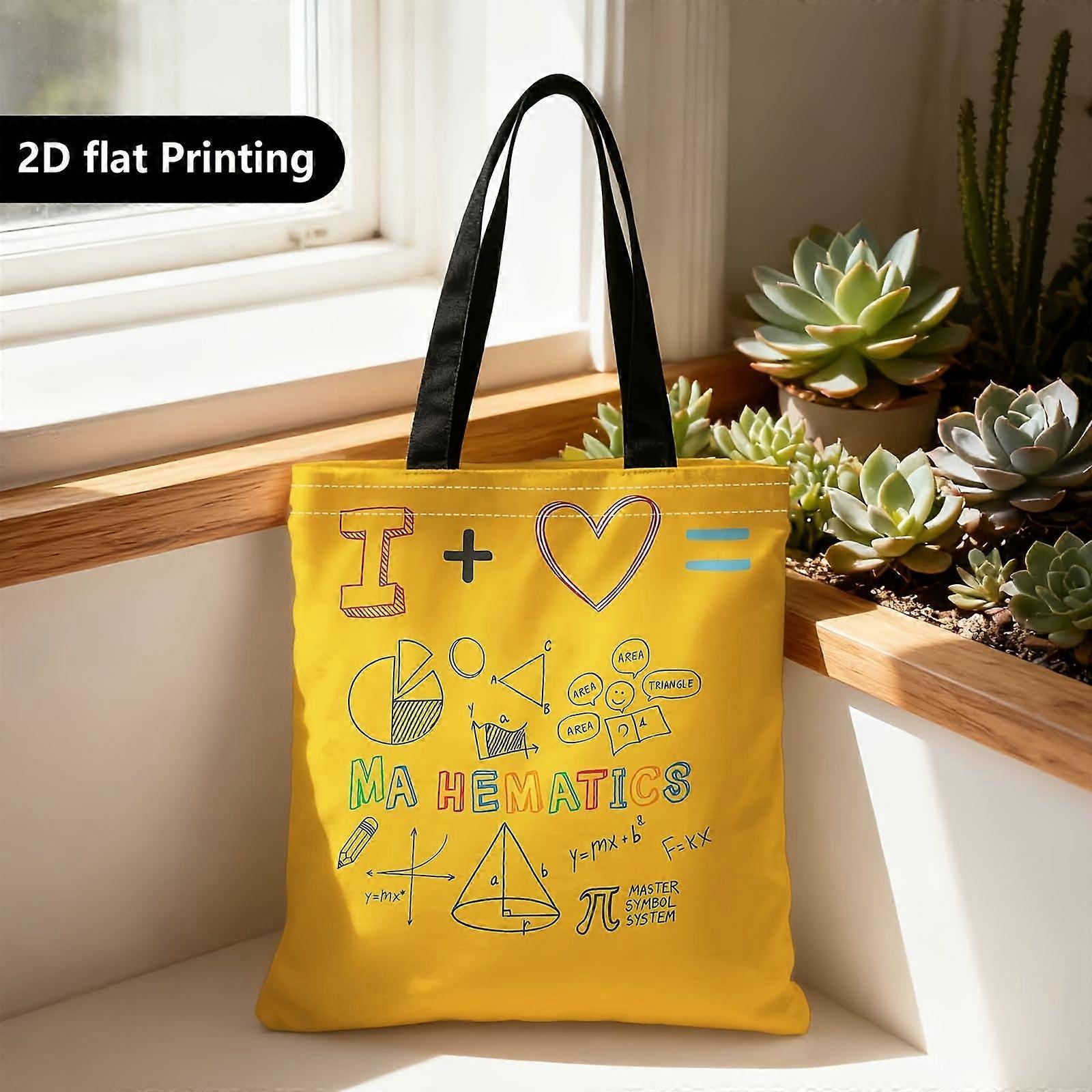 Sac cabas, sac de courses portable à bandoulière ou à main, imprimé recto-verso 2D, texte « J'aime les mathématiques », symbole mathématique - Rpolk