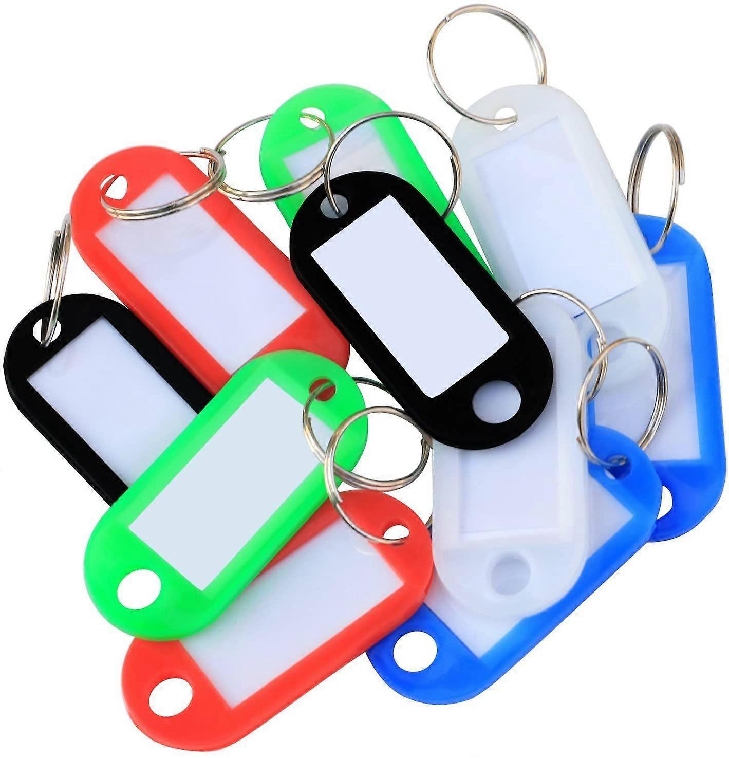 50 plastic cards,random colors,with paper labels and split ring key ring