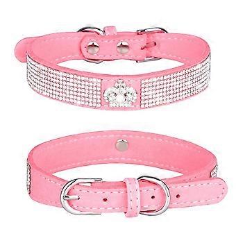 Rhinestones Dog Cat Collar Bling Diamond With Rhinestone Crown Decoration For Small Medium Large Dog-Crown Pink