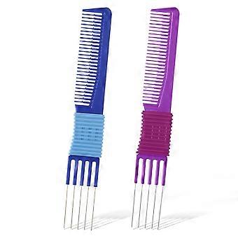 2PCS Metal Pick Comb, Blue Purple Hair Comb with Prong, Lift Teasing Combs for Women Men, Salon Styling, Fluffing, Fine Hairs