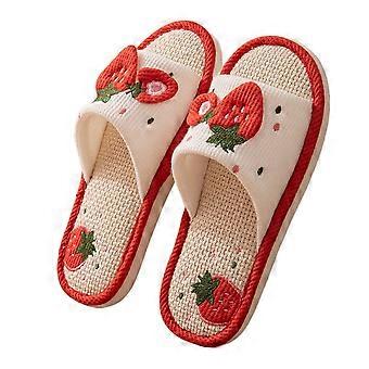 Soft Sole House Linen Slippers Flax Open Toe Sweet Indoor Breathable Anti Slip Home Wear Shoes Girls