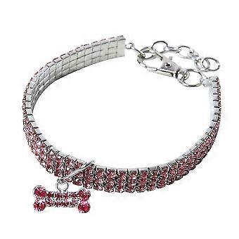 Rhinestone Dog Collar with Bone Charm, Pink Crystal Chain for Small Pets, Decorative Collar for Cats and Dogs