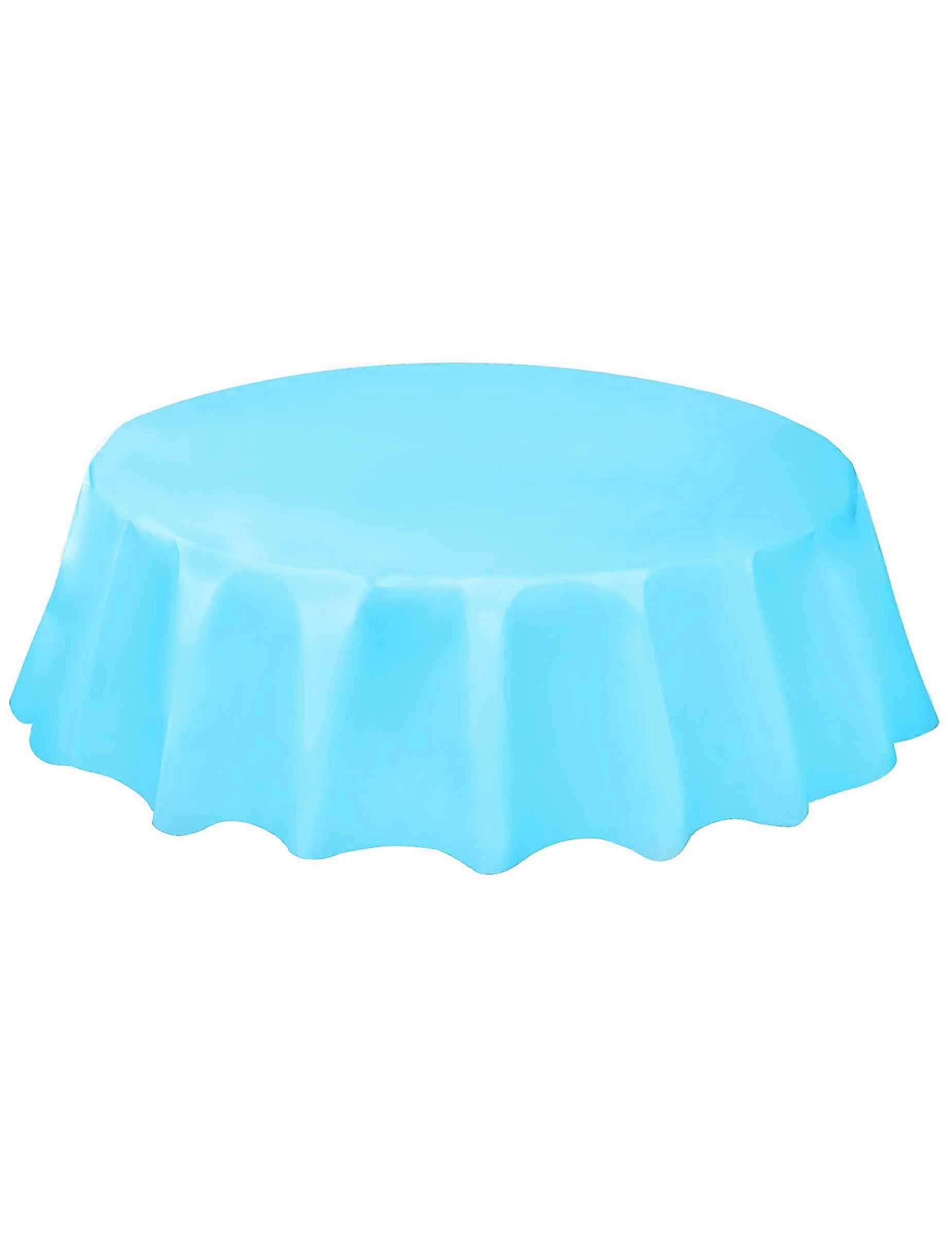 Pastel Blue Round Plastic Tablecloth 214cm