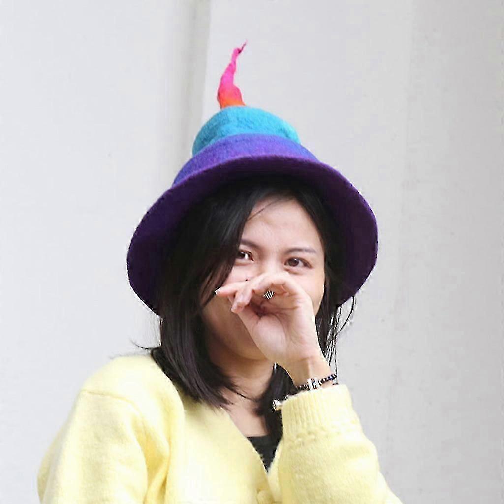 Handmade Rainbow Wizard Hat Funny Retractable Witch Hat Gradient Hat Wizard Hat