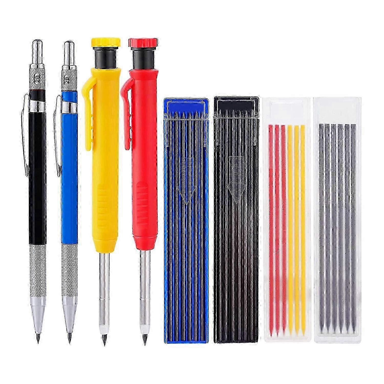 Mechanical Carpenter Pencils - 4 Pcs Solid Carpenter Pencil with 40 Pcs Refills Built-in Sharpener