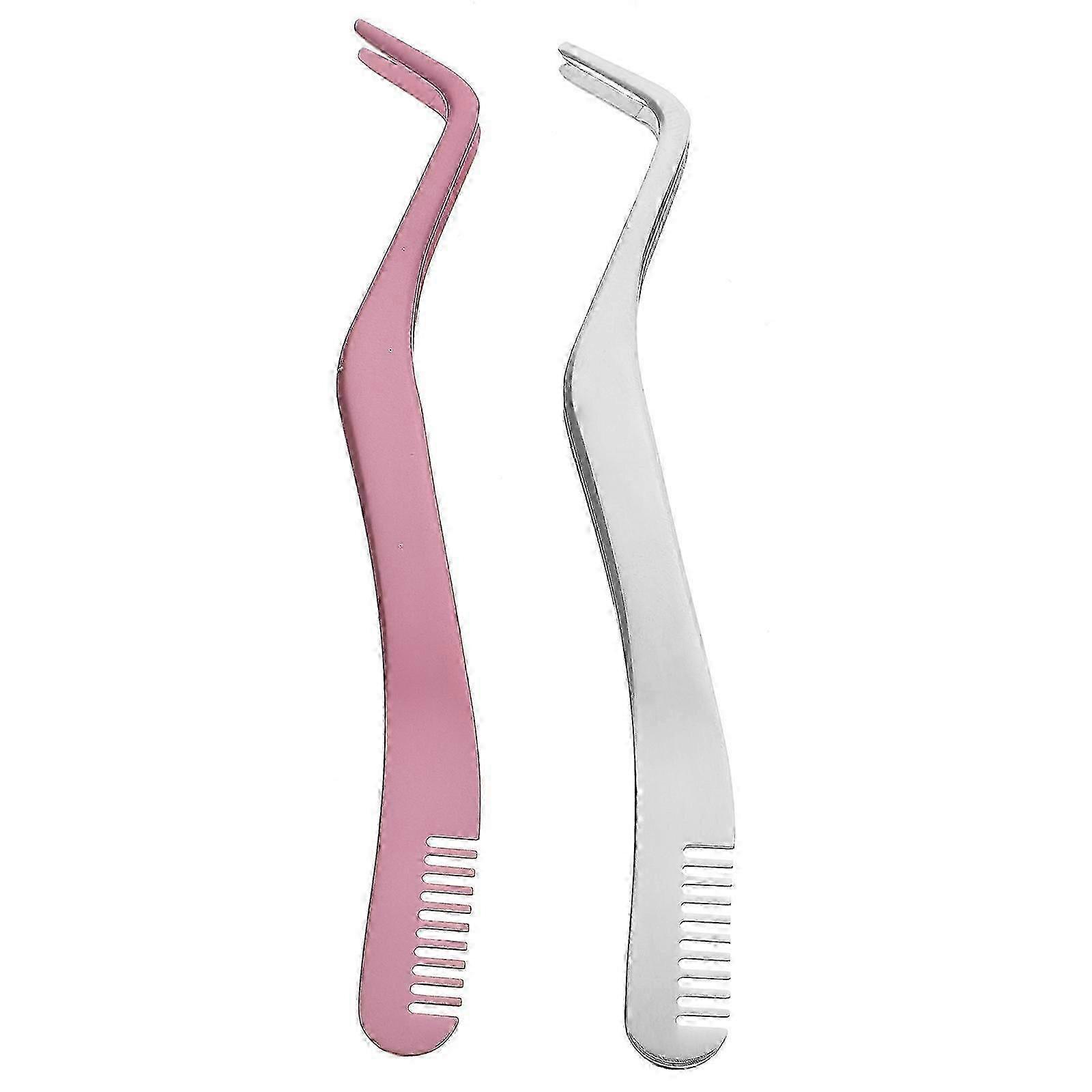 Compact Stainless Steel Lash Tweezers 2-Pack