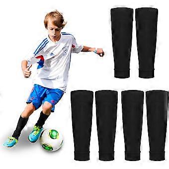 3 Pairs Kids Soccer Shin Guards Sleeves, Elastic Cut Football Socks, Black Team Leg Sleeves Fits Over Shin Pads, for Games Beginner