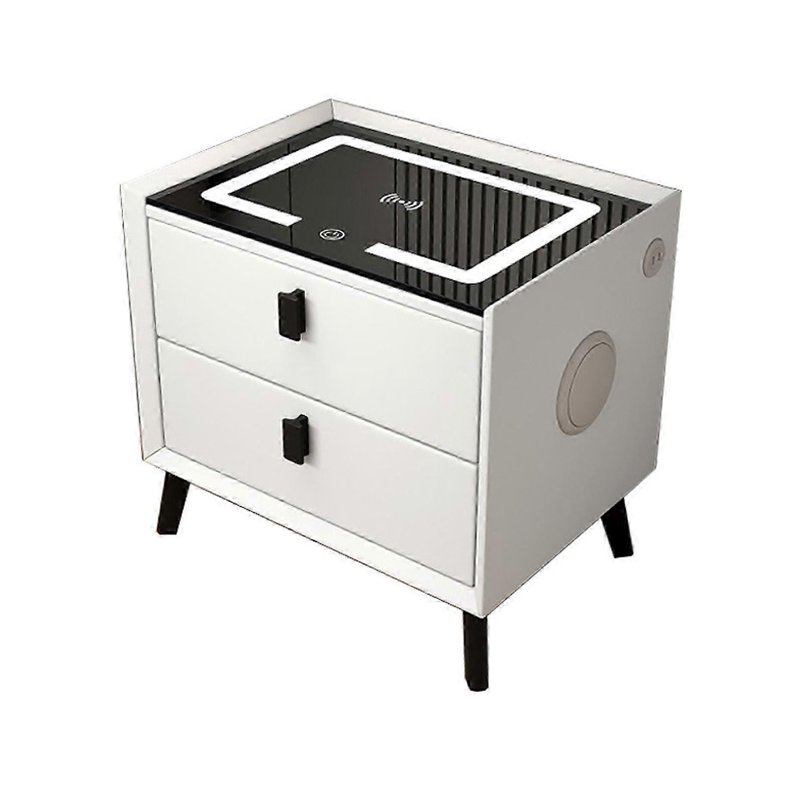 Multi-Functional Smart Bedside Table, Solid Wood, LED, Wireless Charging, Dual Bluetooth