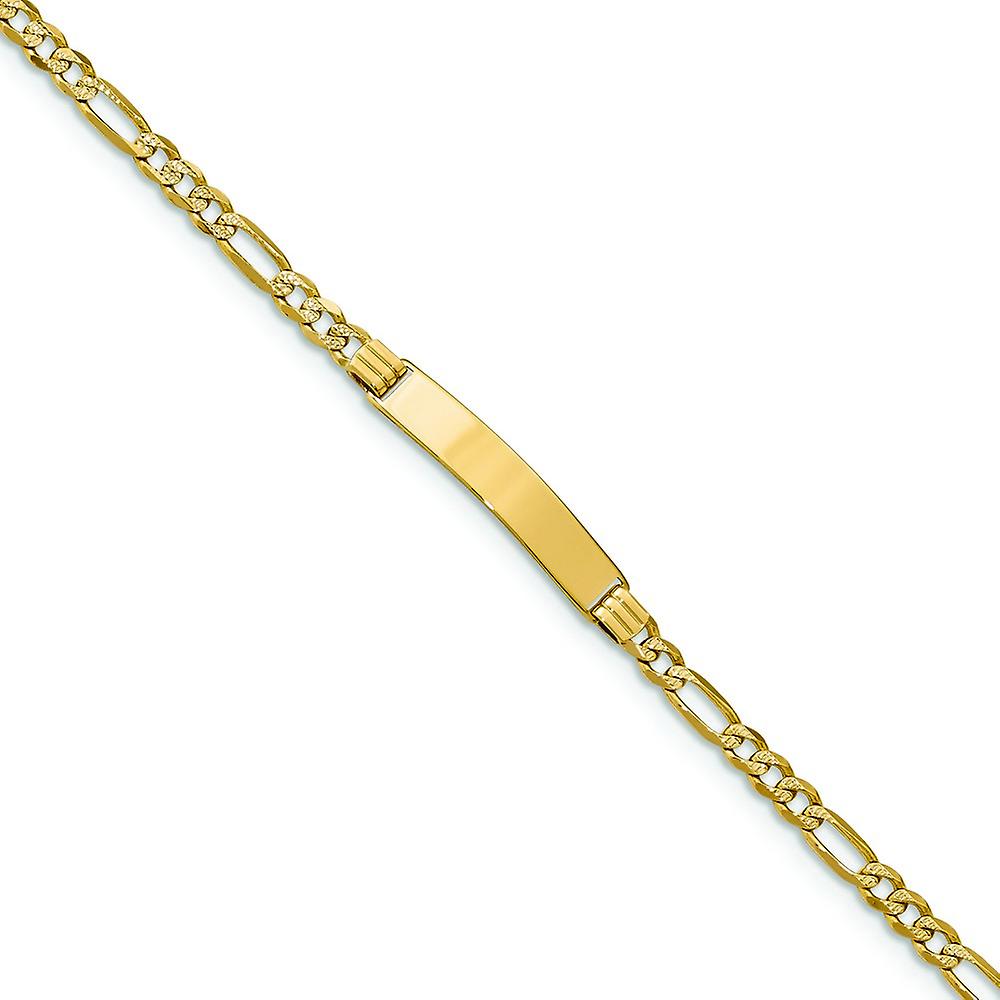 14k Yellow Gold Polished Pave Figaro Link ID Bracelet Lobster Claw 5mm Wide Identification-Bracelet - Length: 5.5 to 6