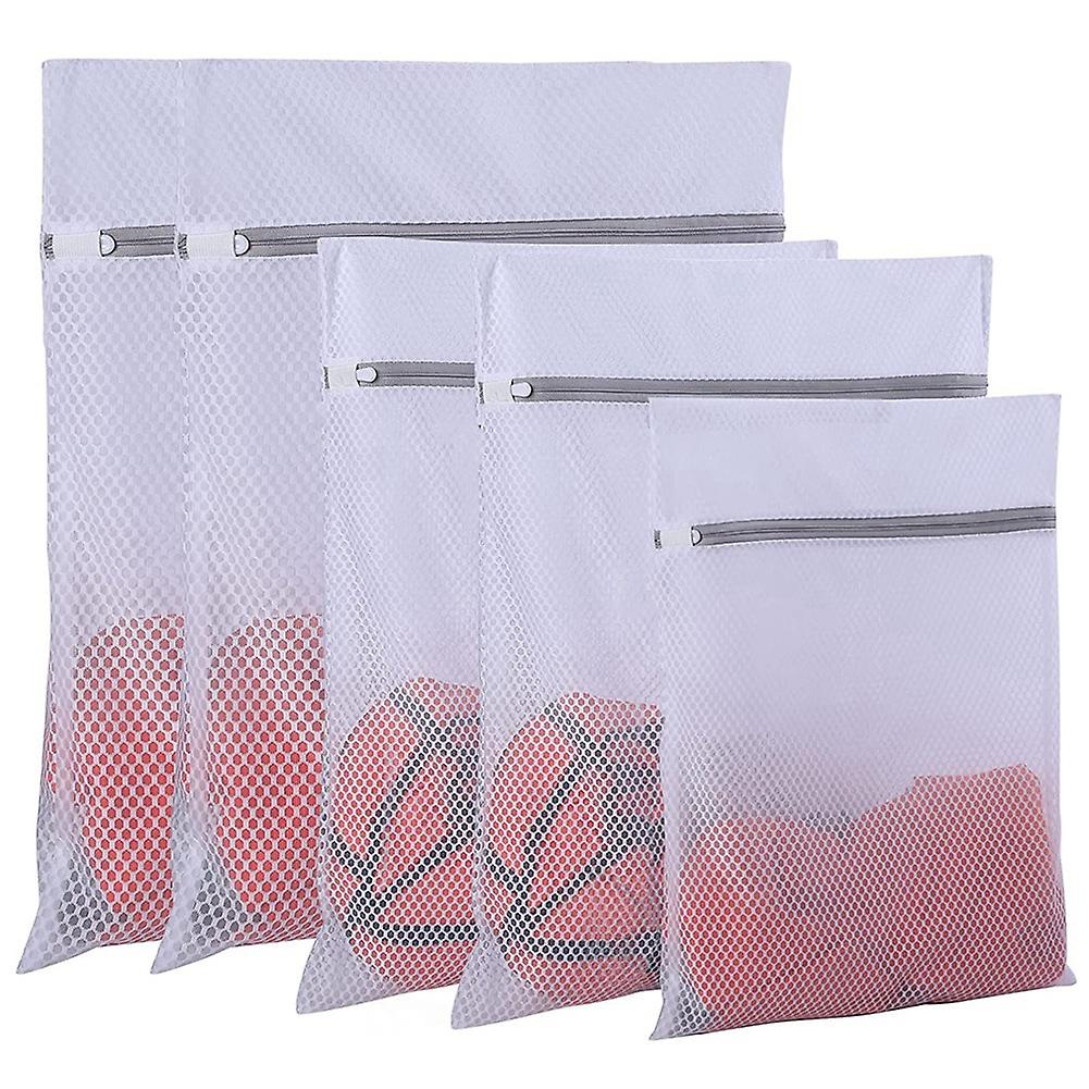 5ks Heavy Duty Mesh Wash Bag Laundry Bag Net Fabric Odolná a opakovaně použitelná prací taška, cestovní úložná taška