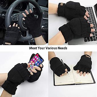 2 Paires De Mitaines Convertibles Pour Enfants - Gants Sans Doigts Avec Rabat, Motif Ours, 5-10 Ans