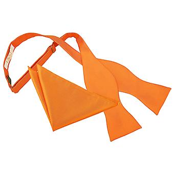 Celosia Orange Solid Check Self-Tie Bow Tie and Pocket Square Set
