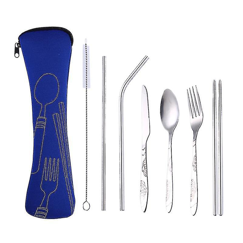 4 Pcs Flatware Sets Knife, Fork, Spoon, Chopsticks, Rustproof Stainless Steel Tableware Dinnerware With Carrying Case