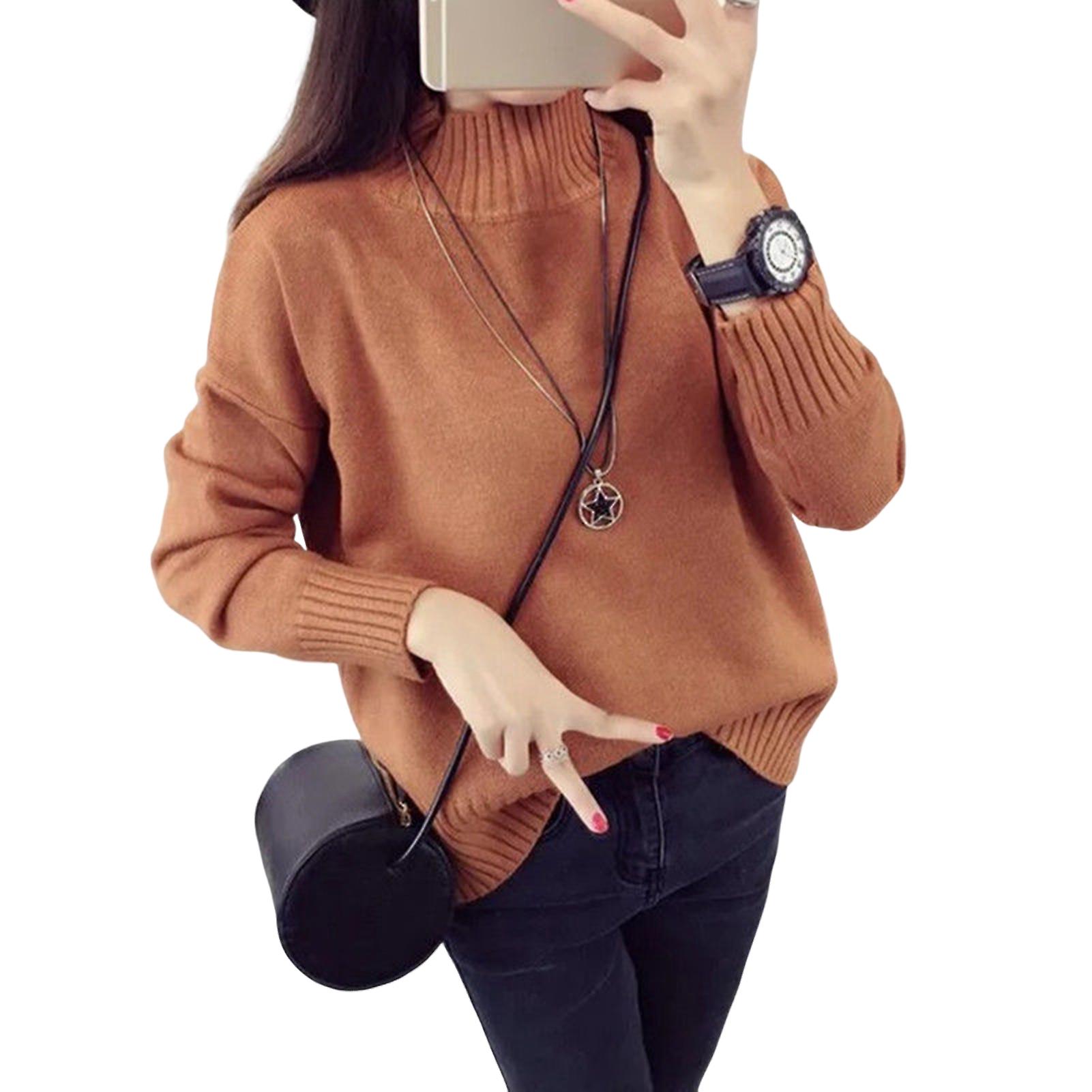 Women's High Neck Pullover Sweater Soft Touch Breathable Fabric Top For Shopping Street Party