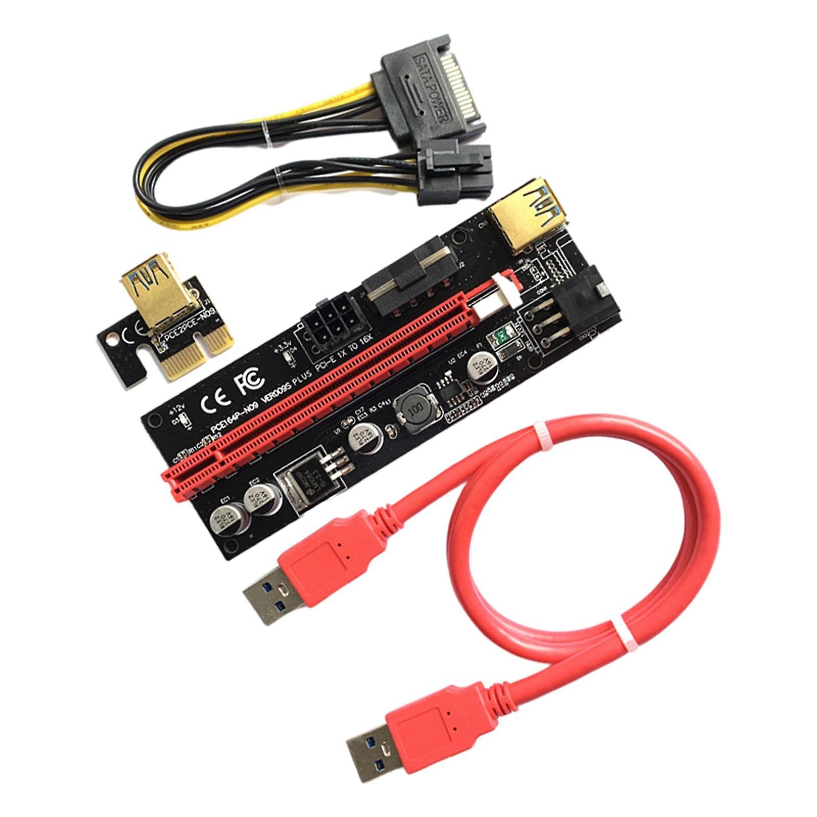 PCIe Riser Adapter Extender Kit 1X-16x USB 3.0 Datakabel Mining Röd Sladd