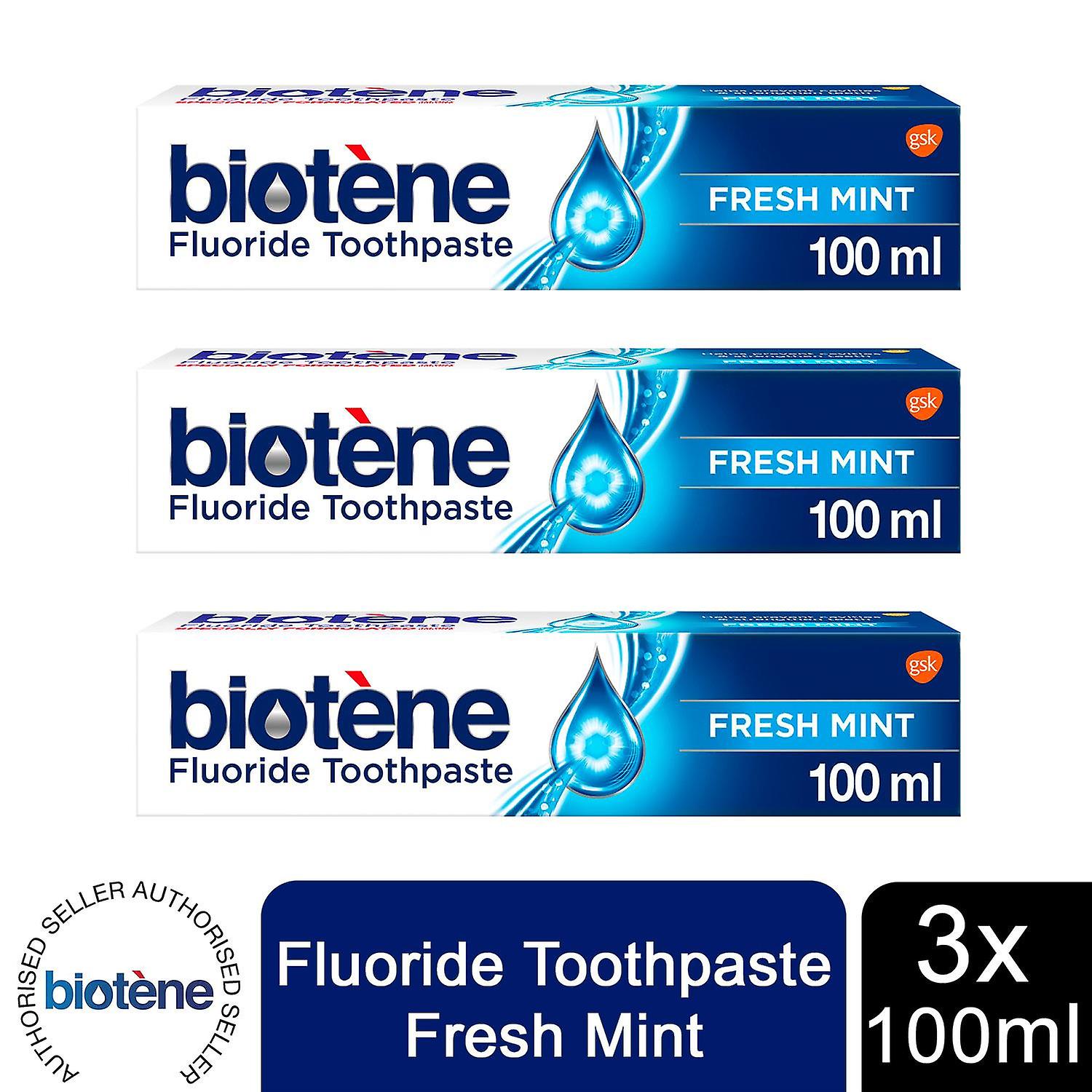 Biotene Fluoride Toothpaste Fresh Mint Formulated for Dry Mouth 100ml, 3 Pack