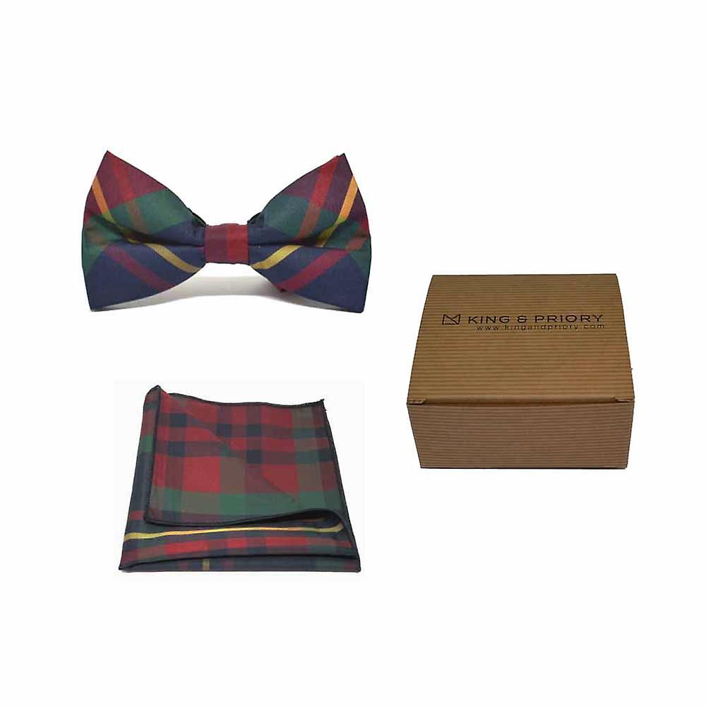 Contemporary Red/Blue Tartan Check Bow Tie & Pocket Square Set | Boxed