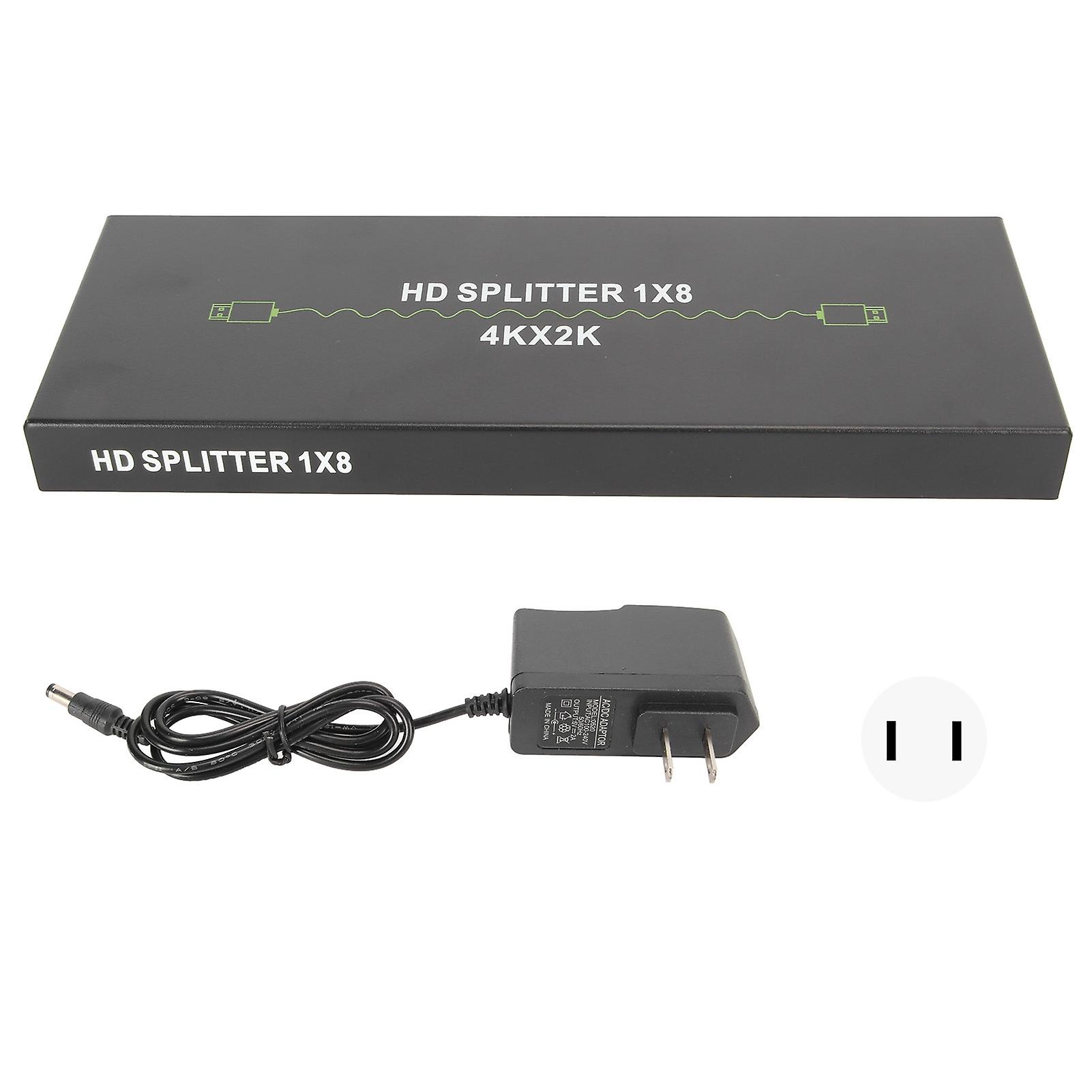 4K HD Multimedia Interface Splitter 1x8 for 8 Displays, High Resolution, US Plug