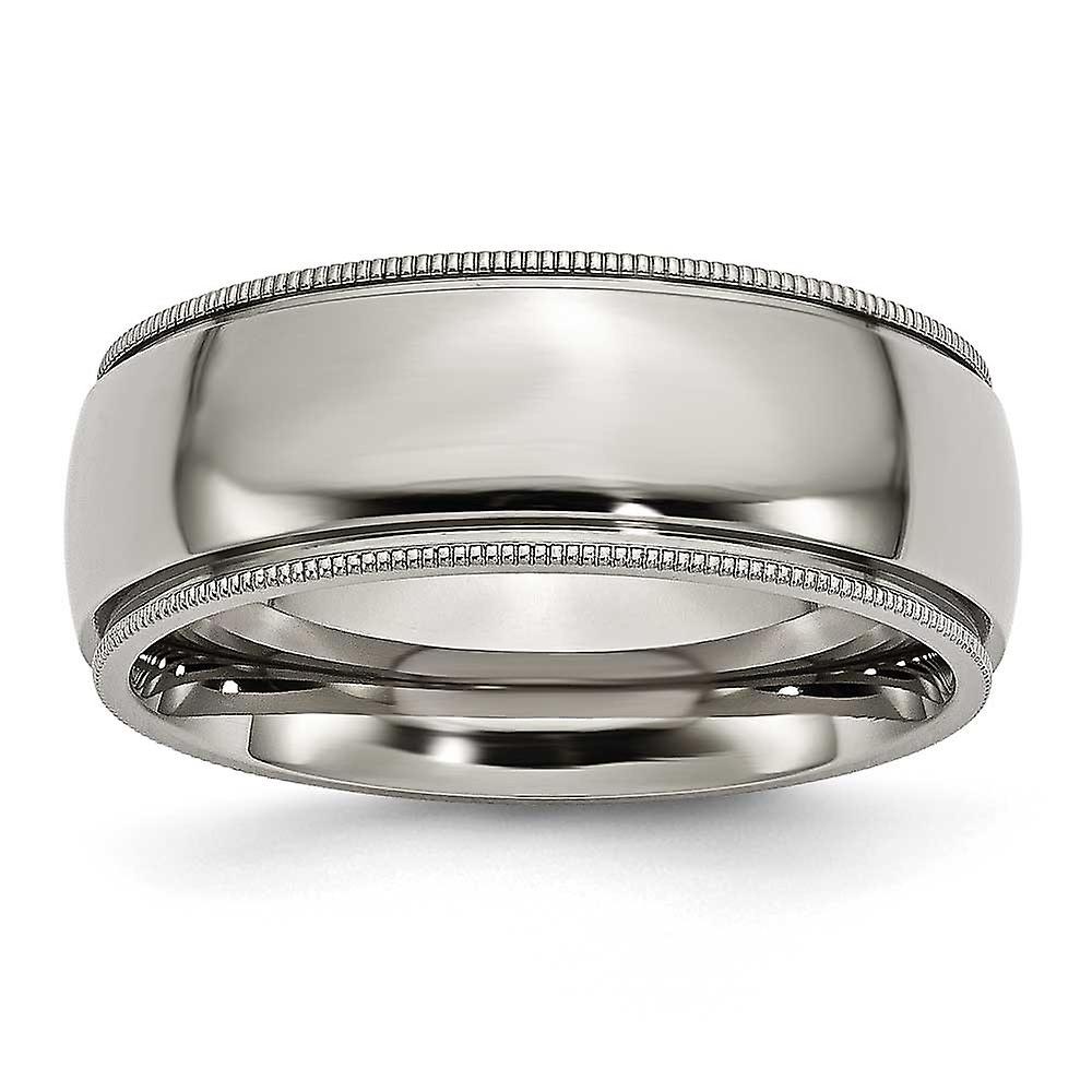 Titanium Grooved Beaded 8mm Polished Band Ring-Ring for Women and Men - Ring Size: 4 to 20
