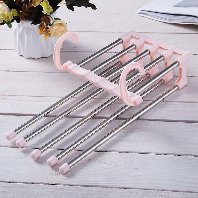 1pc Stainless Steel Retractable and Foldable Multifunctional Multi-layer Trousers Rack Wardrobe Stor