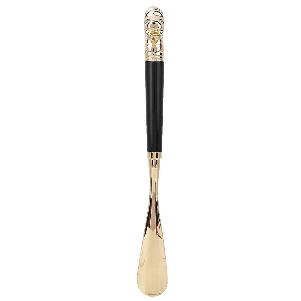 Metal Shoehorn with Lion Head and Long Wooden Handle, Shoe Lifting Tool, Black, 49 cm