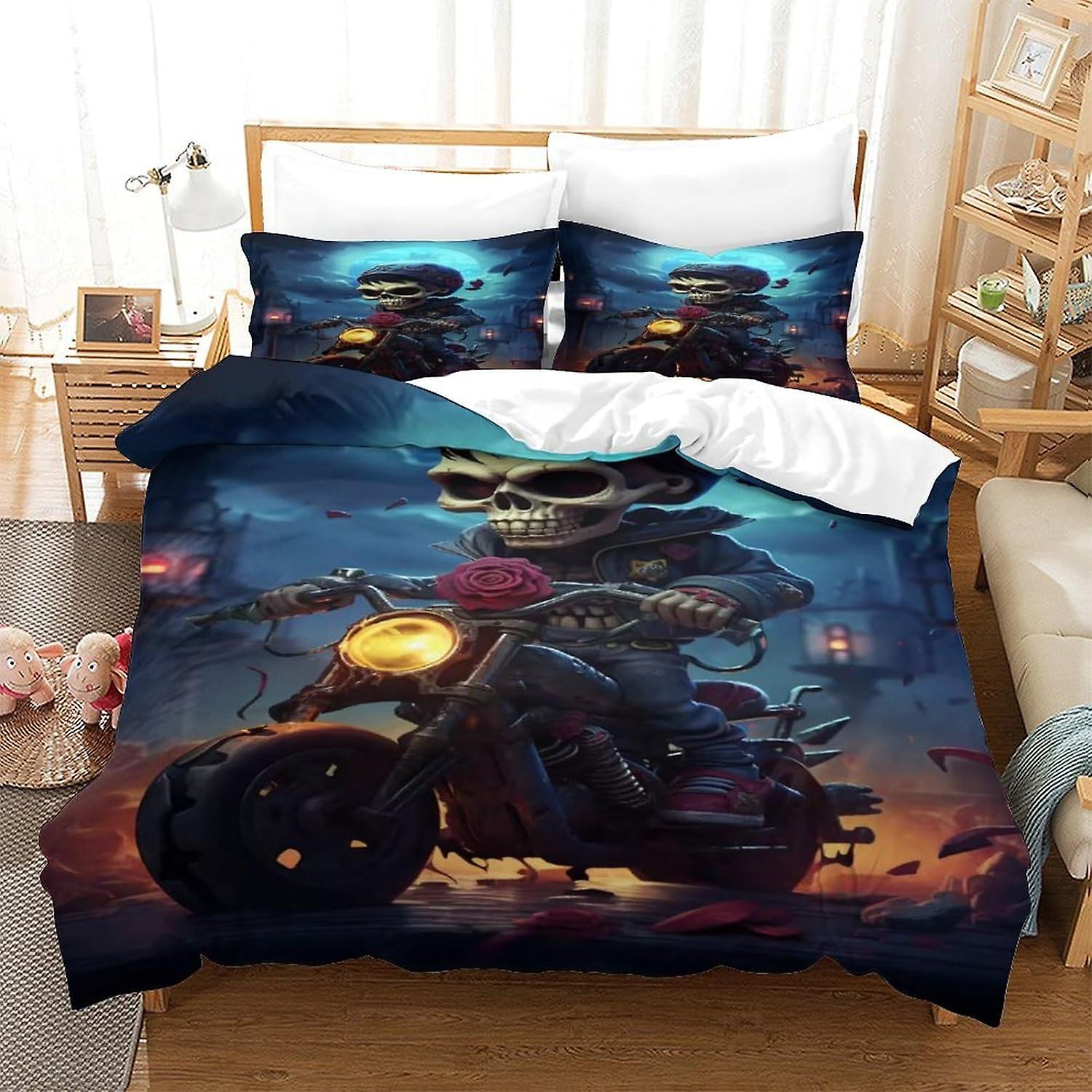 HOUKIG 3 Piece Skeleton Man Comforter Set 3D Romantic Graffiti Style Printed Bedding Comforter Set with Zip Closure for Girls, Super Soft Microfibre B