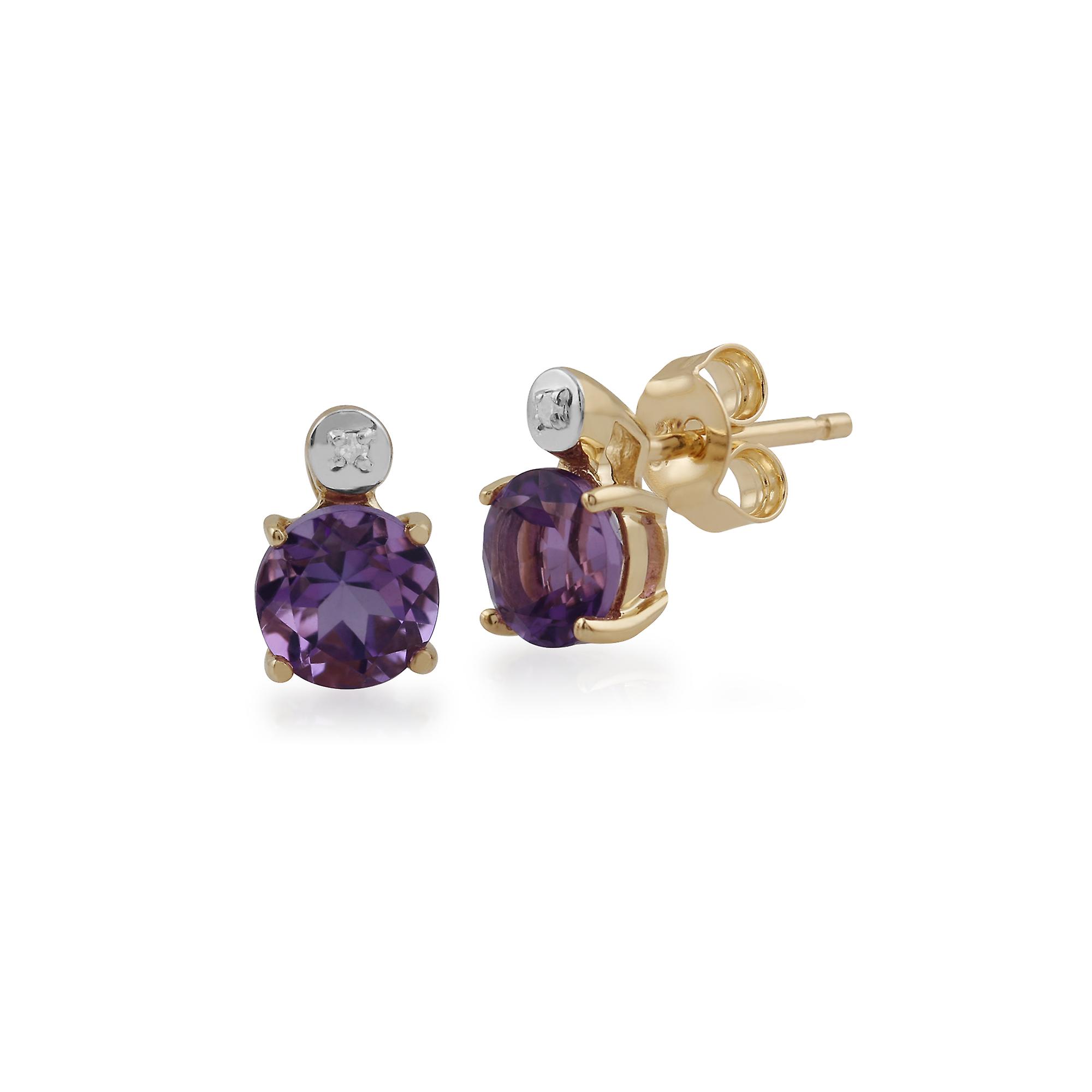 Classic Round Amethyst & Diamond Stud Earrings in 9ct Yellow Gold 135E1265039