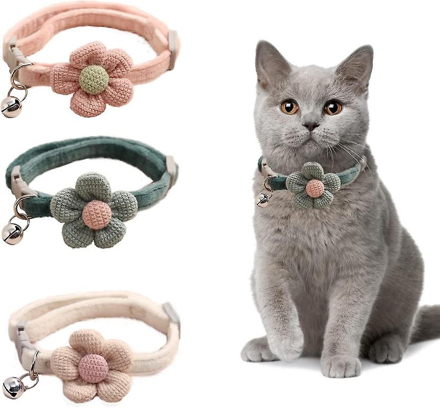 3pcs Cat Collar with Flower, Kitten Collar with Bell Breakaway Cat Collar with Flower Charms Adjusta