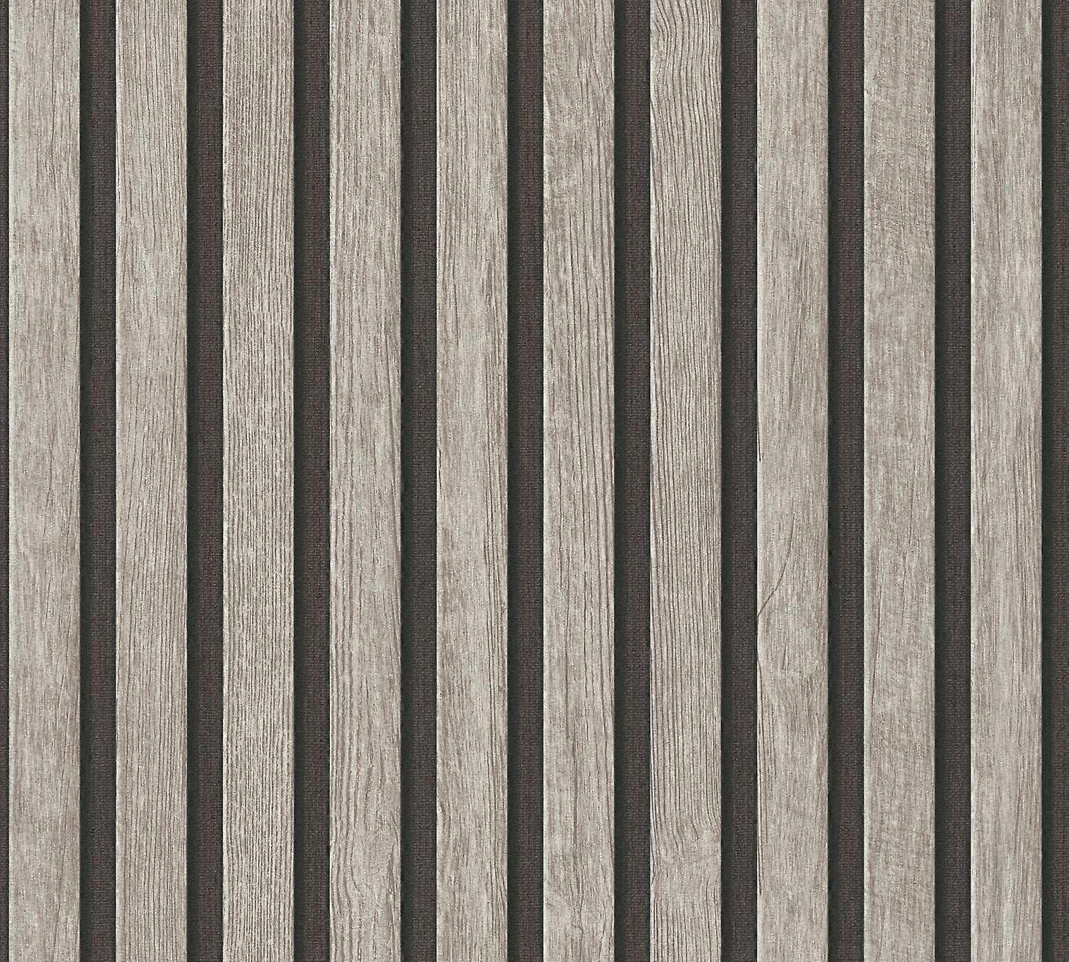 Hout behang Profhome 391092-GU vliesbehang hardvinyl warmdruk in reliëf gestructureerd in hout look mat grijs zwart 5,33 m2