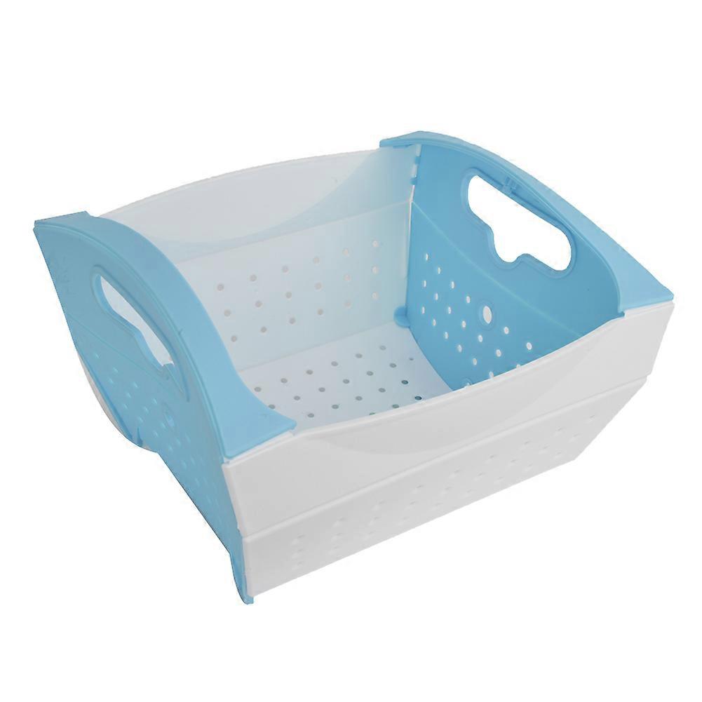 Fruit Vegetable Folding Wash Draining Basket Silicone Kitchen Strainer Colander(Blue)