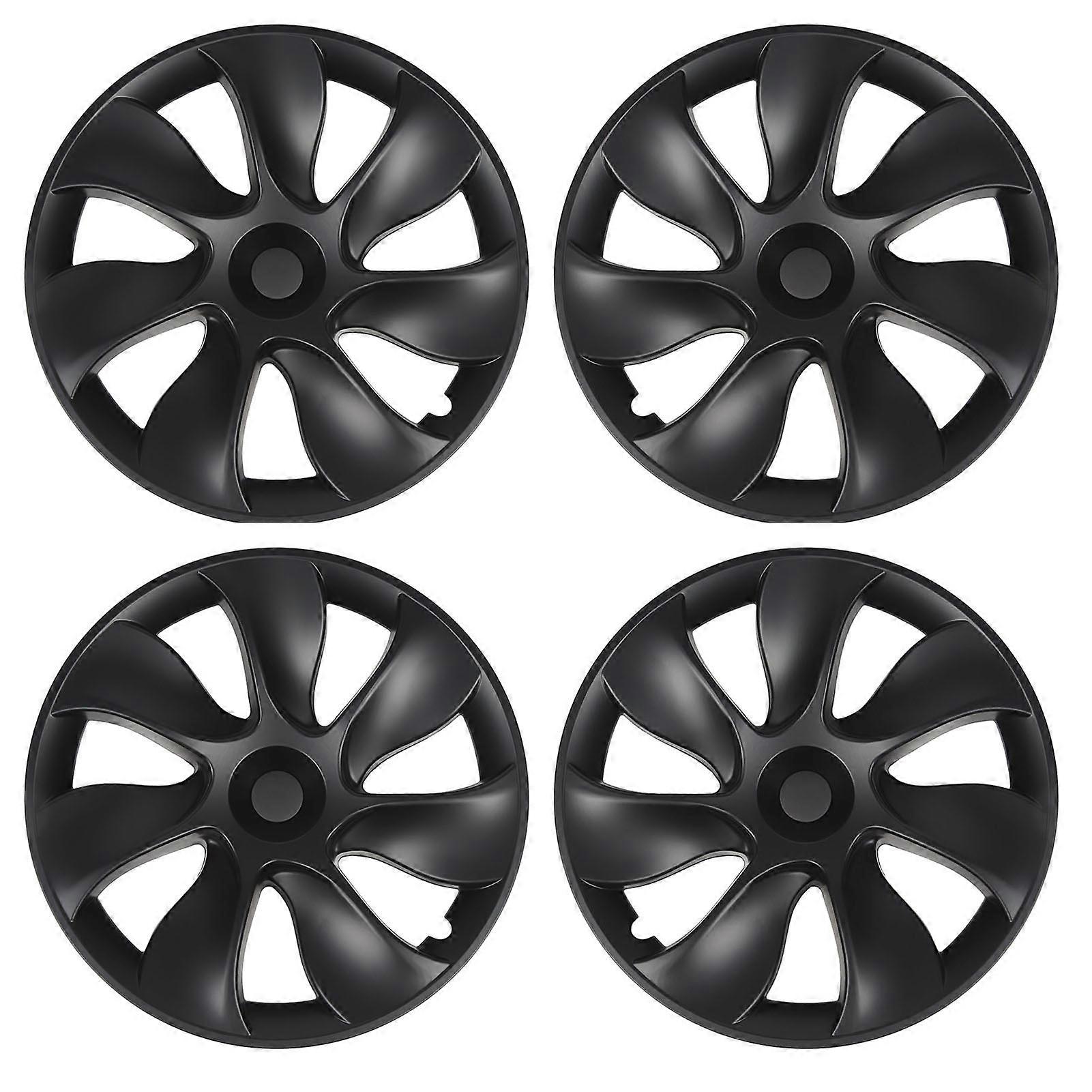 4PCS 19in Wheel Hubcap Matte Black Symmetrical Whirlwind Style Replacement for Tesla Model Y 2020 to 2023 E2U311