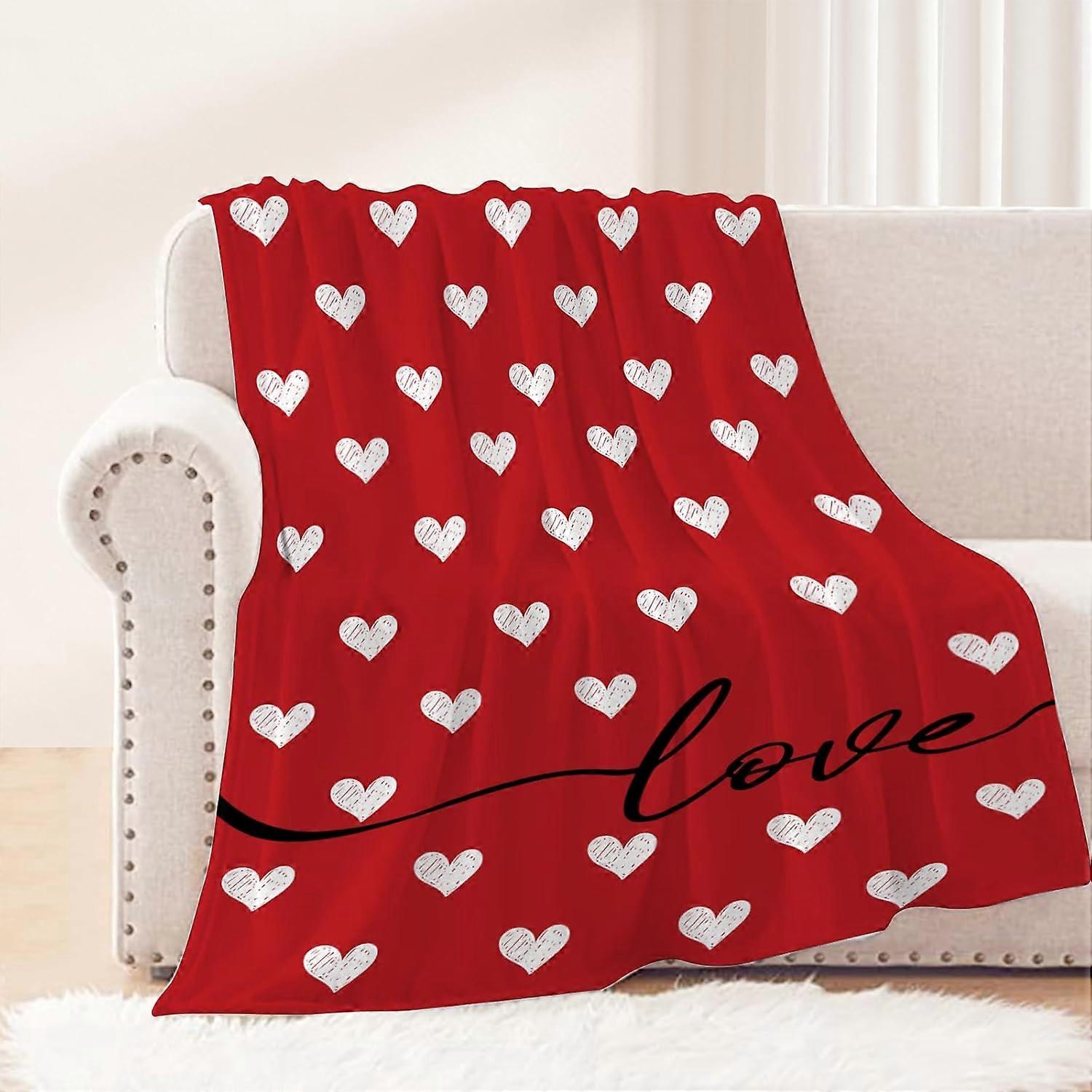 Valentines Day Decorative Throw Blanket Red Love Heart Throw Blanket Girlfriend Wife Couple Gift Blanket for Couch Sofa Bed Soft Lightweight Fleece Bl