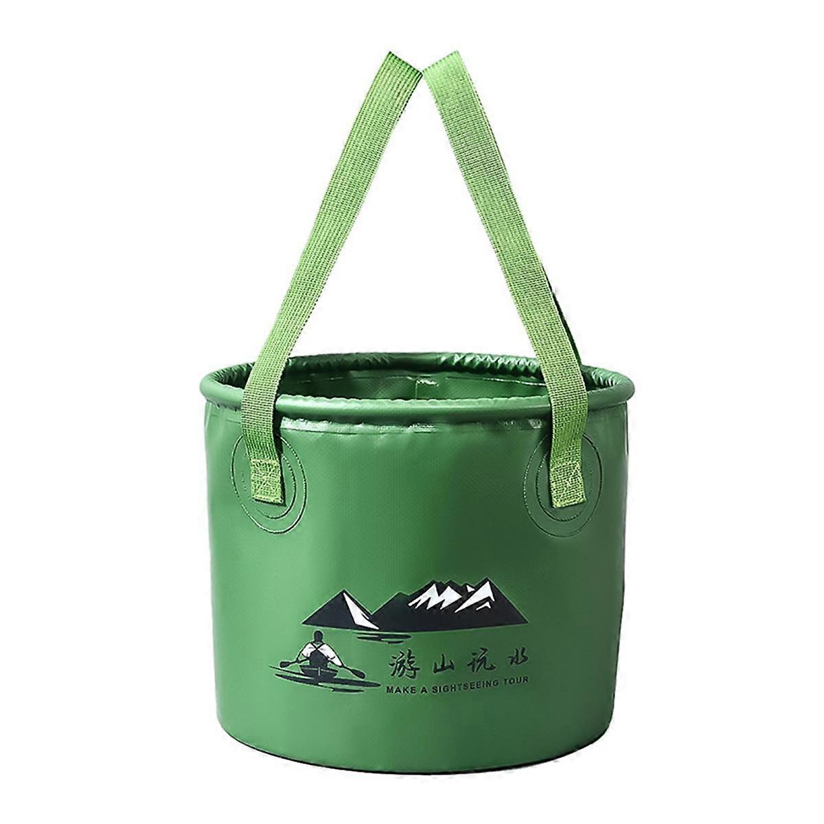 Foldable Bucket with Handle for Camping Fishing Hiking, Foldable Water Container Handbag,Portable Foldable Green