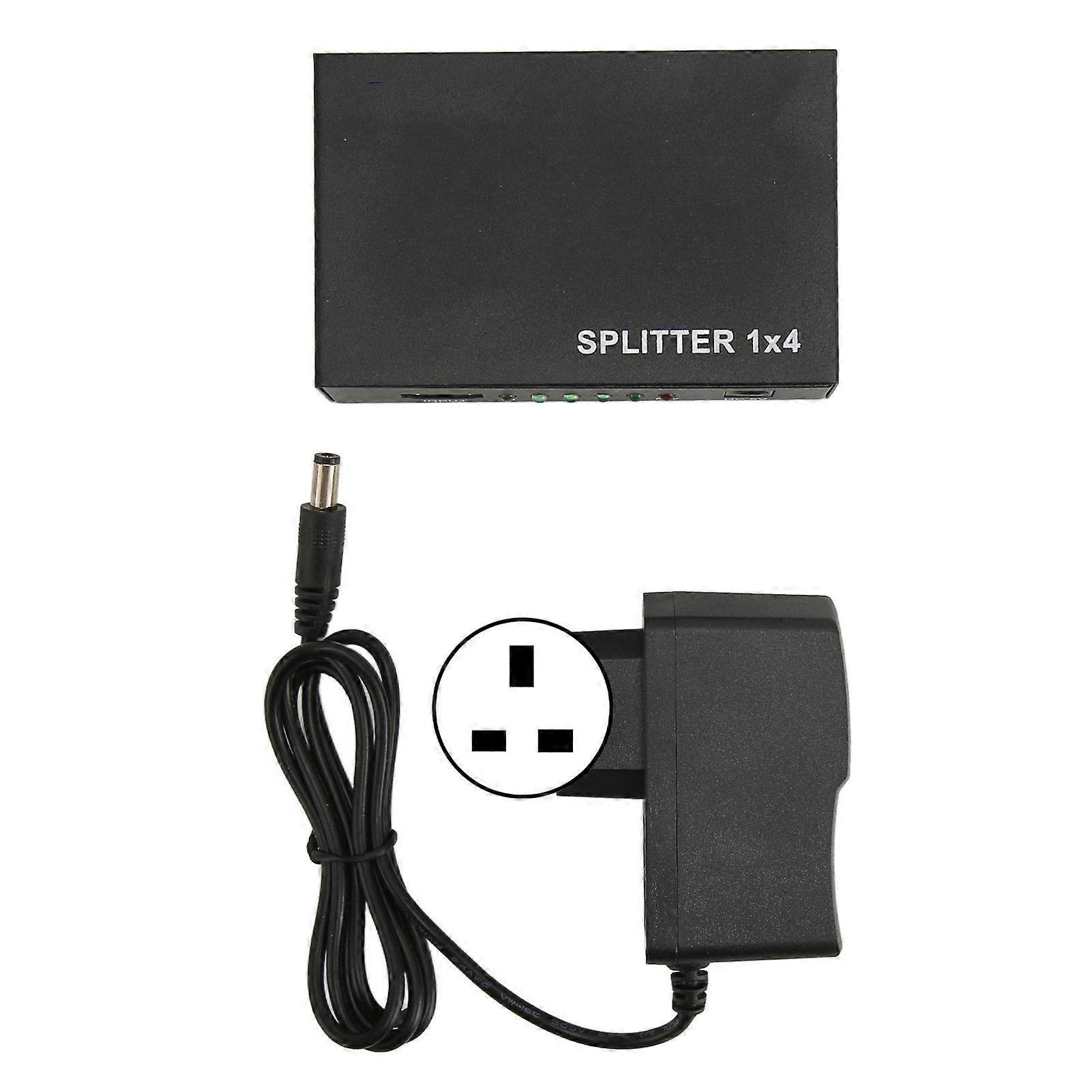 1x4 HD Multimedia Interface Splitter 1 in 4 Out 3D 1080P HDCP 1.4 AV Distributor Box for TV Monitors Projector 100?240V UK Plug