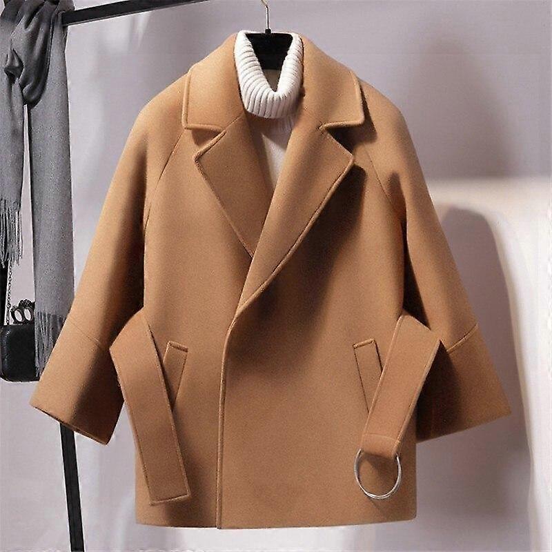 Brown Women Short Wool Coat Short Double-breasted Wool Coat Women