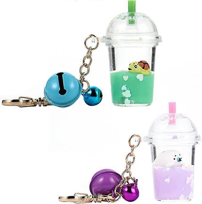 2 pcs Boba Tea Keychain with Liquid Quicksand Keychains, Animal Bubble Tea Keychaincolor 1