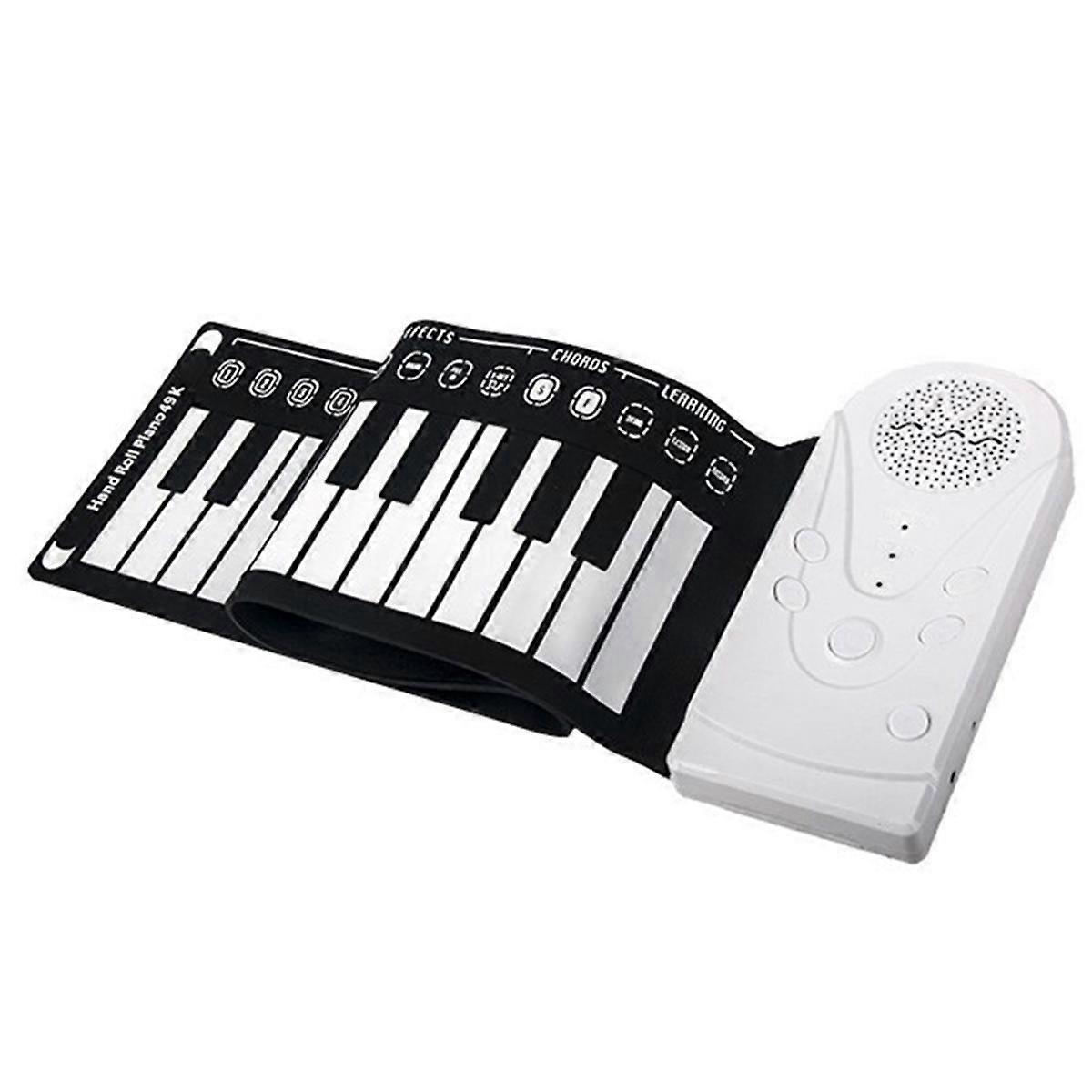 49-Key Hand-Rolled Piano with Speaker Portable Folding Children'S Piano Beginner Piano Teaching Instrument White