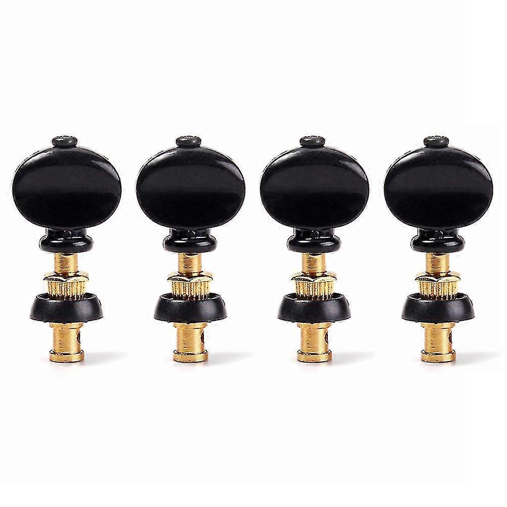 4pcs String Tuning Pegs Keys Tuners Machine Head Pin Set for Ukulele Friction Tuners Parts White with Plastic Button (Black Gold)