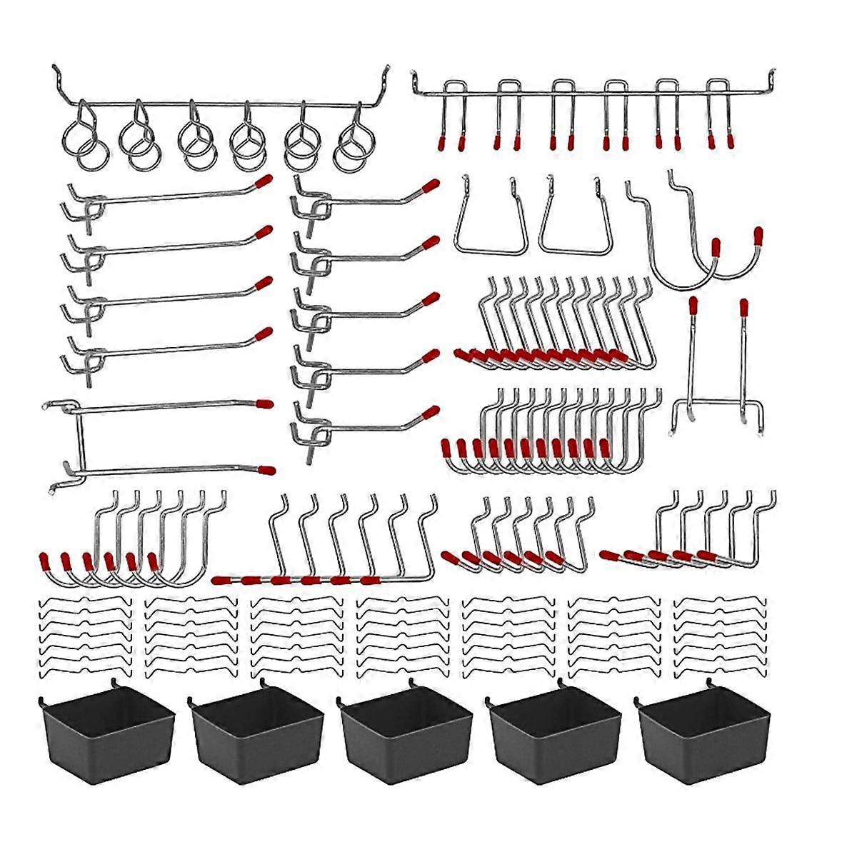 114 Pcs Peg Board Hooks Assortment with Metal Hooks Sets, Hole Plate Bins, Peg Locks for Organizing