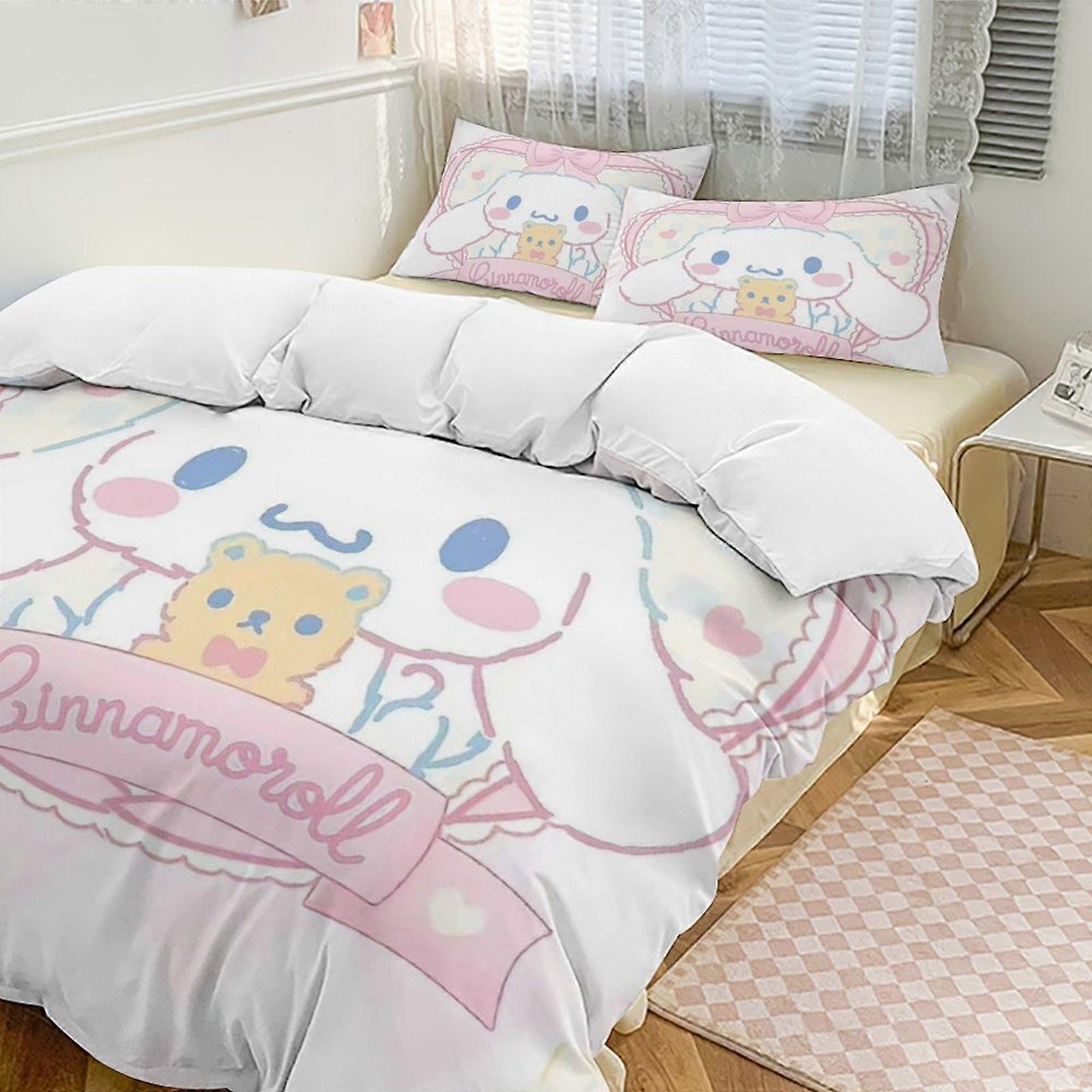 v783 Cinnamoroll 3-Piece Twin Bed Set - Includes 1 Single Comforter And 2 Pillowcases Bedding - Fade Resistant Microfiber - Cinnamoroll io783