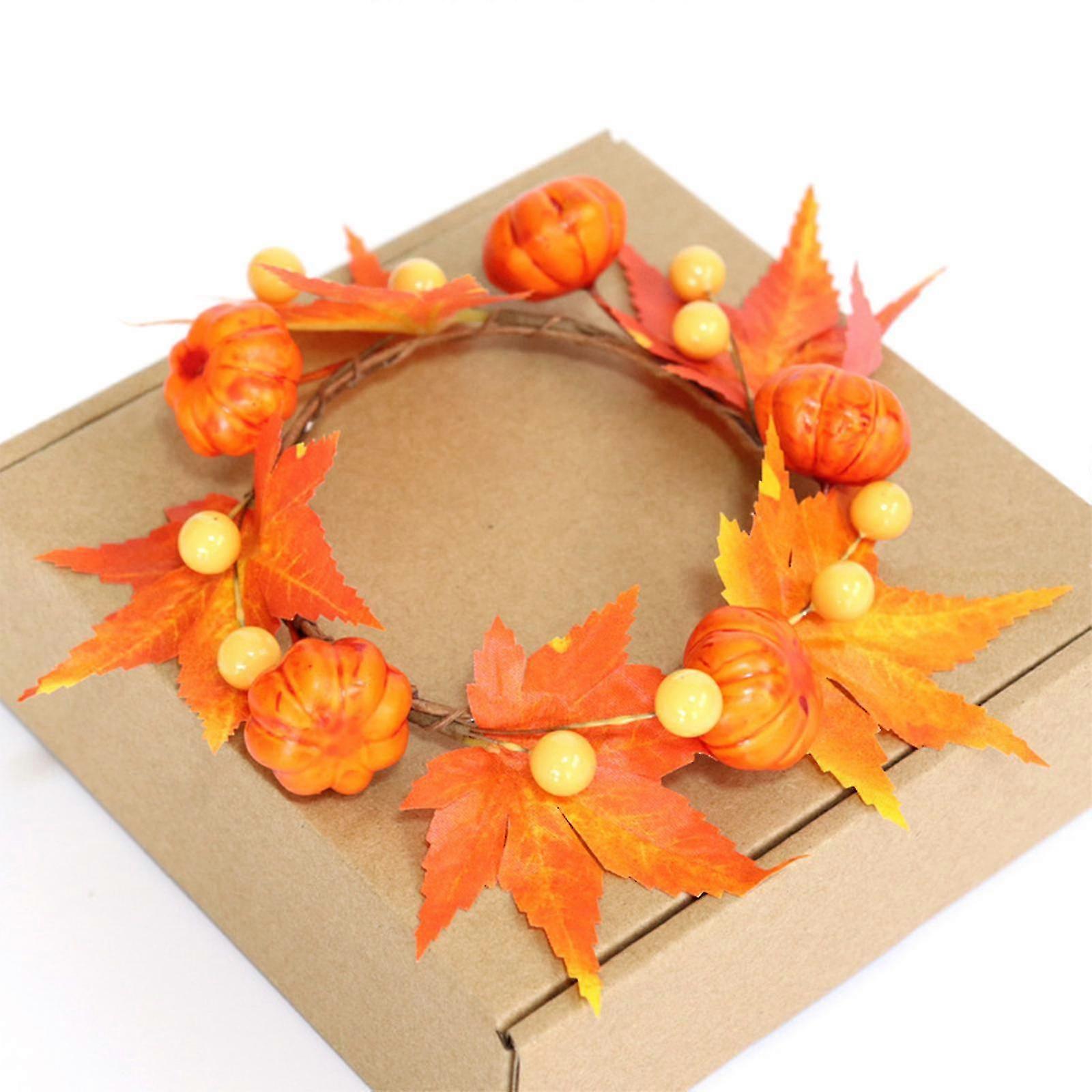 Fall Maple Pumpkin Candle Ring For Halloween Thanksgiving Decor - 8cm Inner, 18cm Outer Diameter