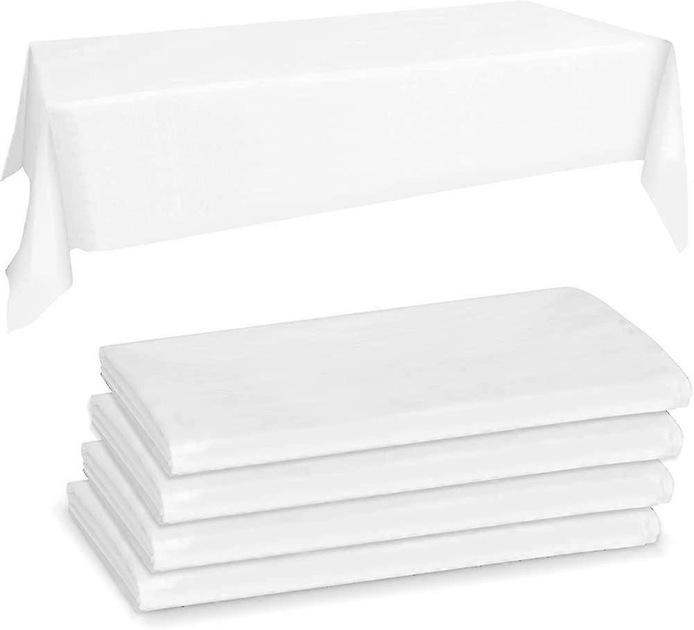 4 Pcs Disposable Plastic Tablecloths, Plastic Rectangle Pure White Tablecloths Acsergery Gift