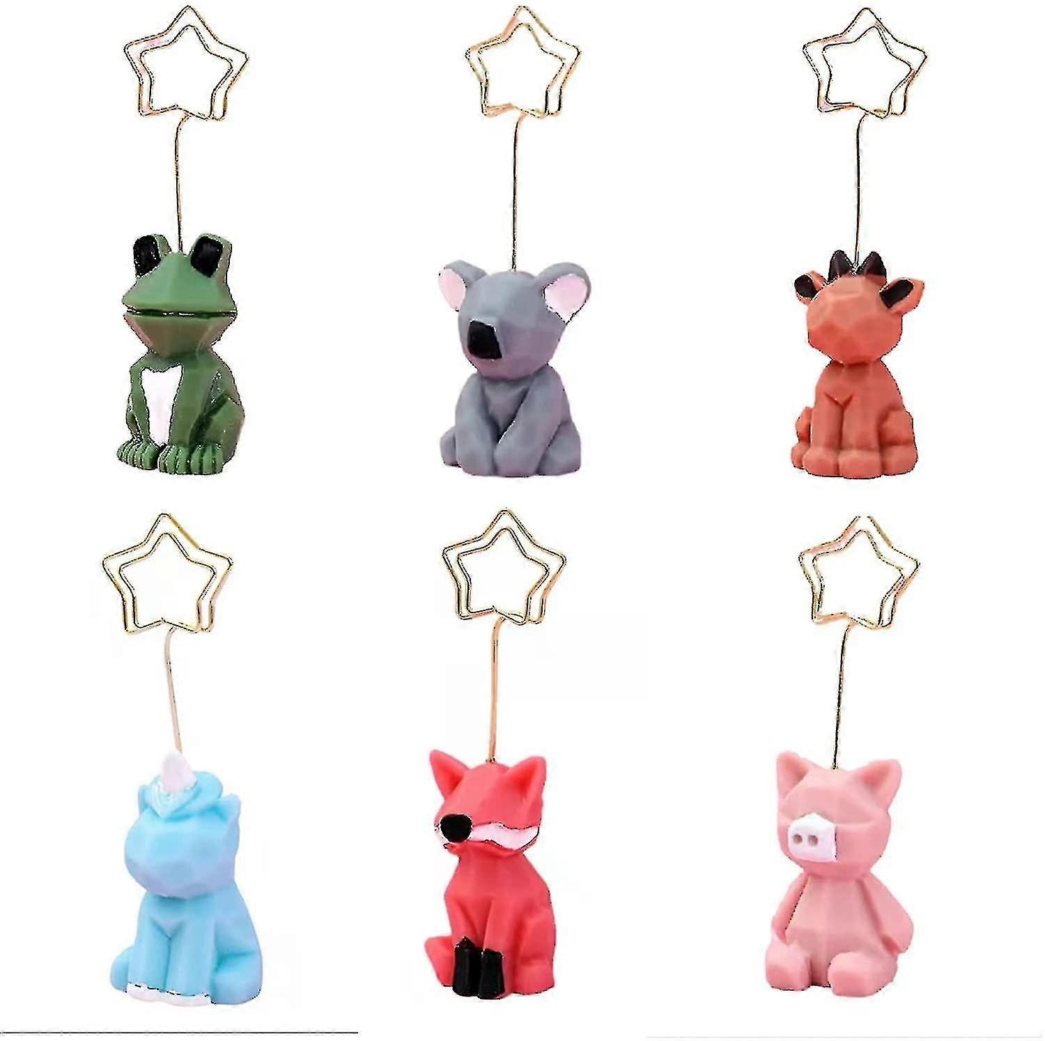 6pcs Card Photo Holder, Animal Clamps Stand Card Clips Resin Picture Memo Clip, Cute Number Clip Name Note Memo Stand Office Supply Home Decoration